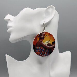 Jewelry earrings statement Africa woman women large round wooden fashion new